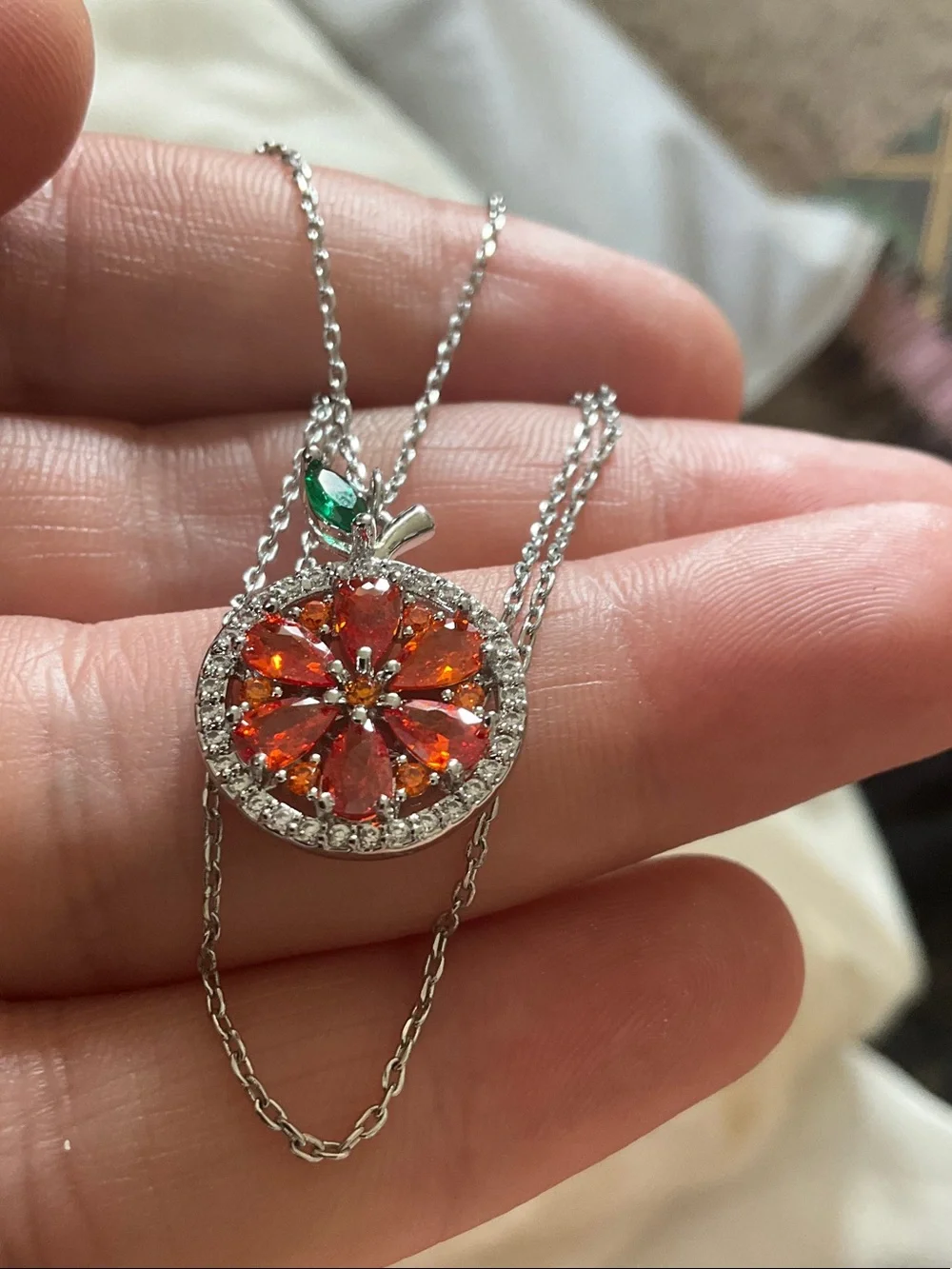 kate spade Red Citrus Slice Pendant Necklace with Green Leaf Accent